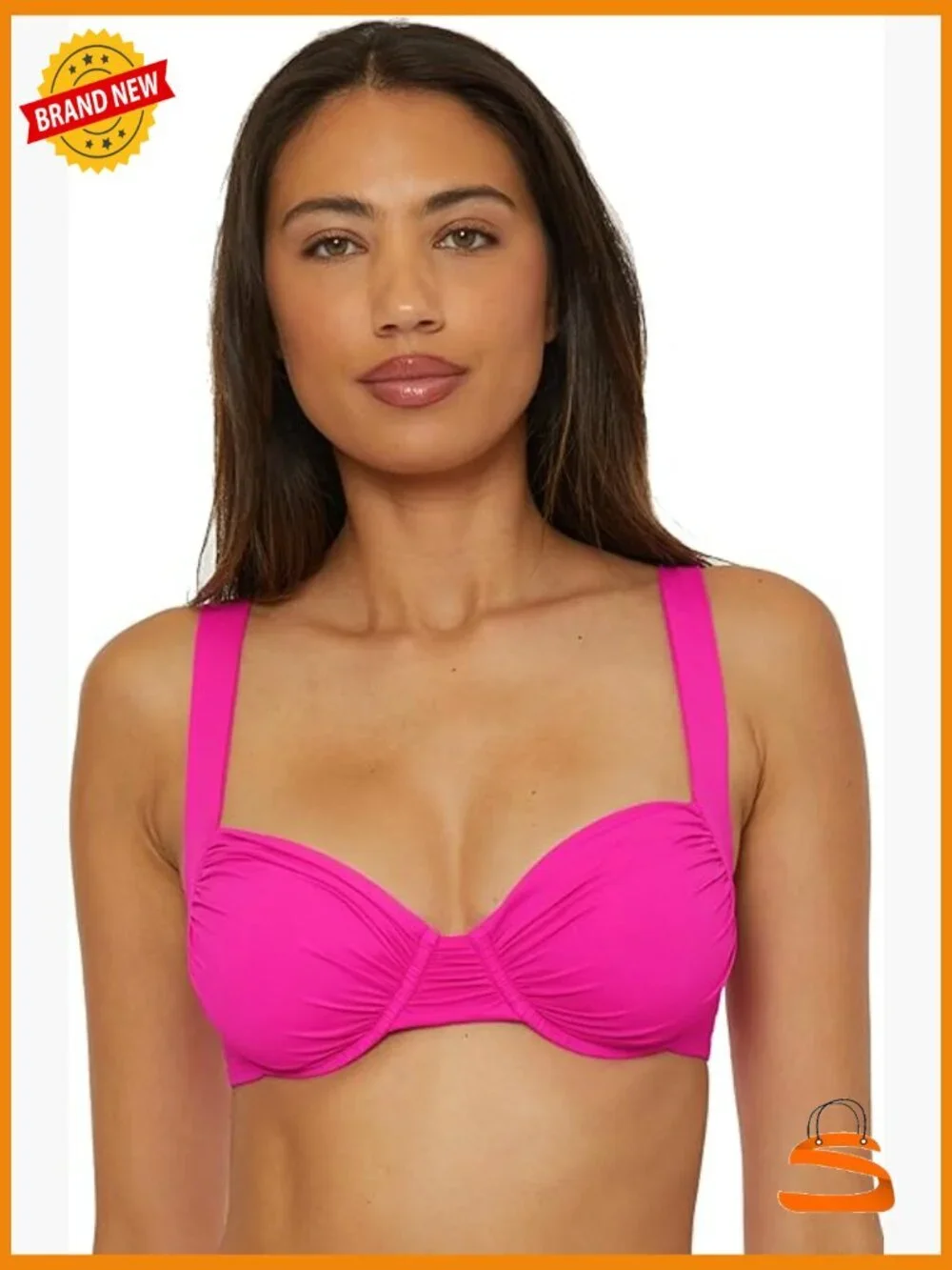 Adjustable Shirred Underwire Bikini Top Medium Nylon Spandex Swimwear